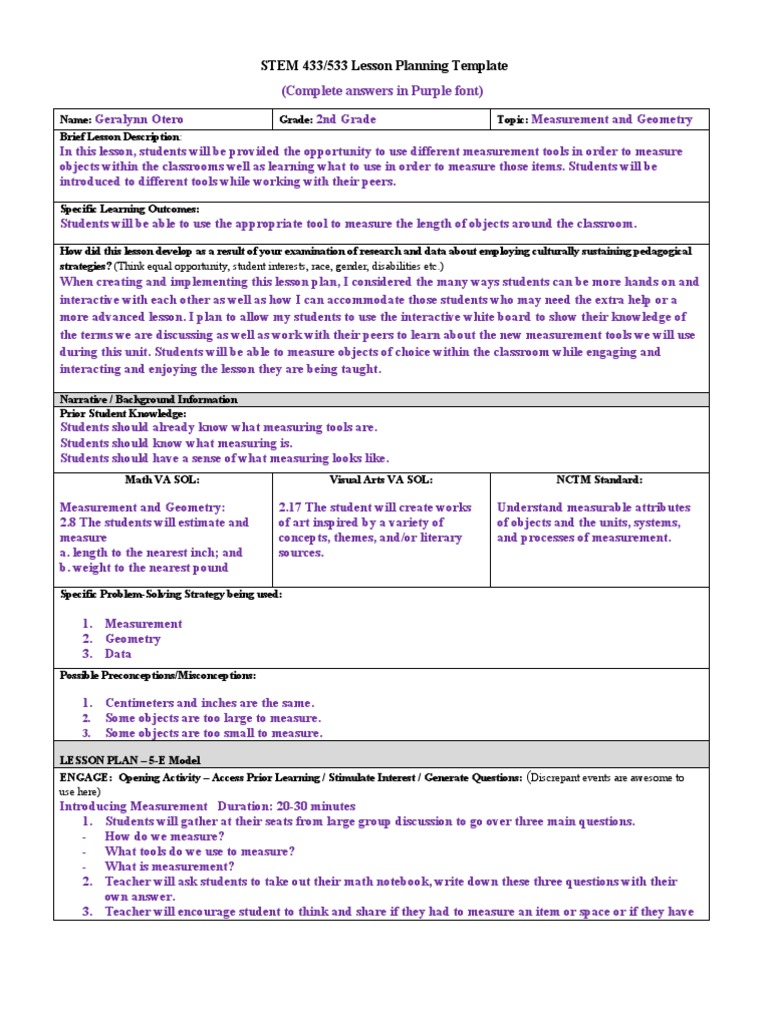2nd Grade Measurement Lesson Plan | PDF | Lesson Plan | Teachers