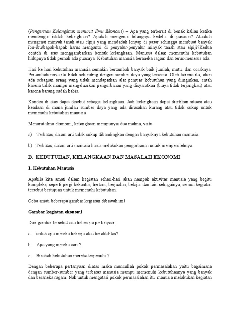 Pengertian Kelangkaan Menurut Ilmu Ekonomi