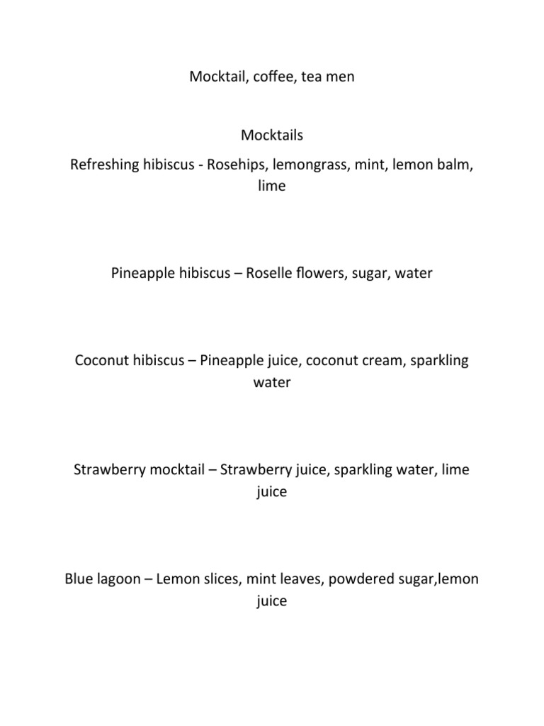 Mocktail, Coffee, Tea Recipe PDF