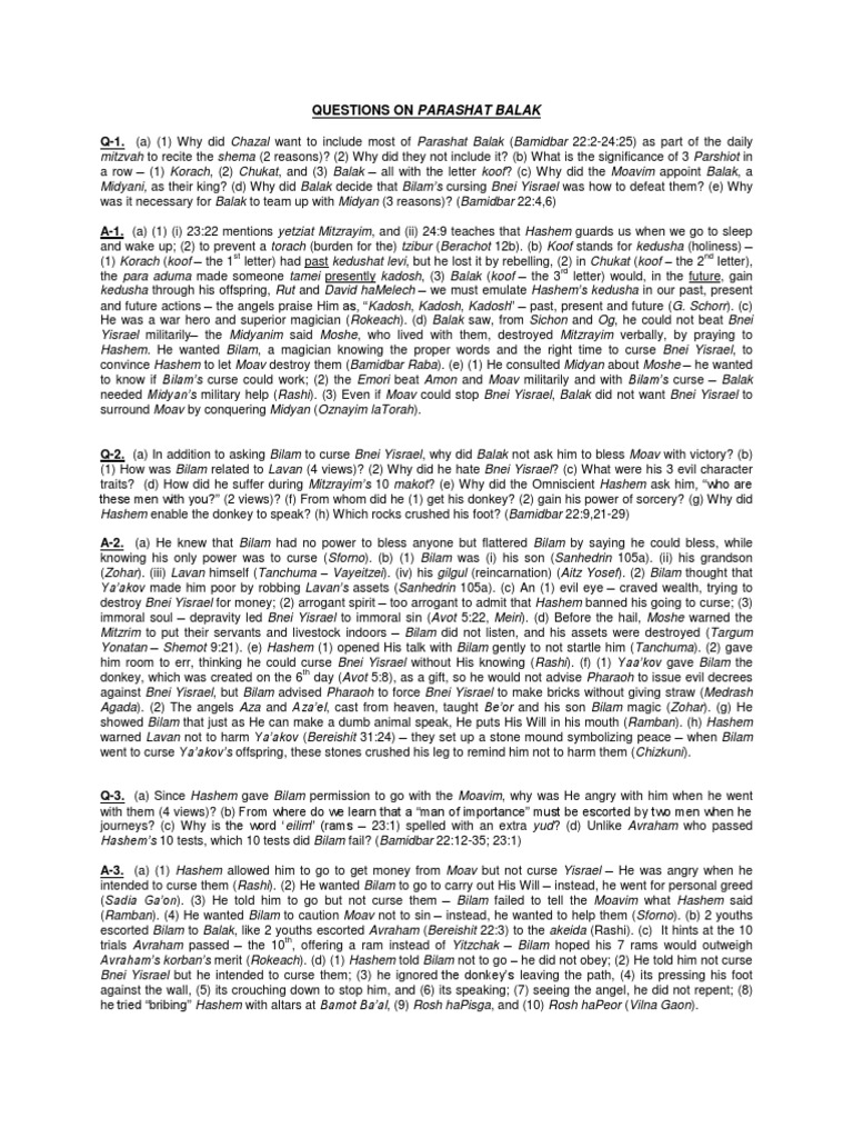 parshaquestionsbalakjune2013 PDF Hebrew Words And Phrases Foreign Language Studies