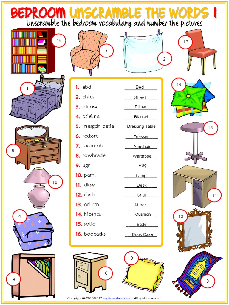 Bedroom Vocabulary PDF Bedroom Furniture