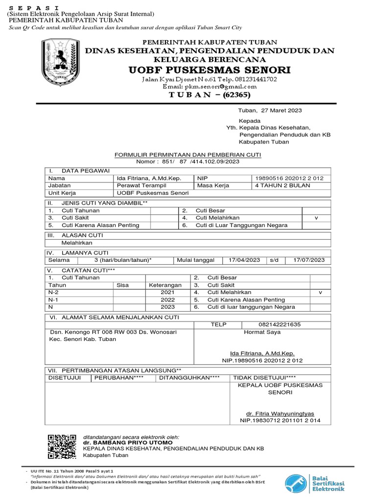Surat Dinas Kesehatan, Pengendalian Penduduk Dan KB SRT01 | PDF
