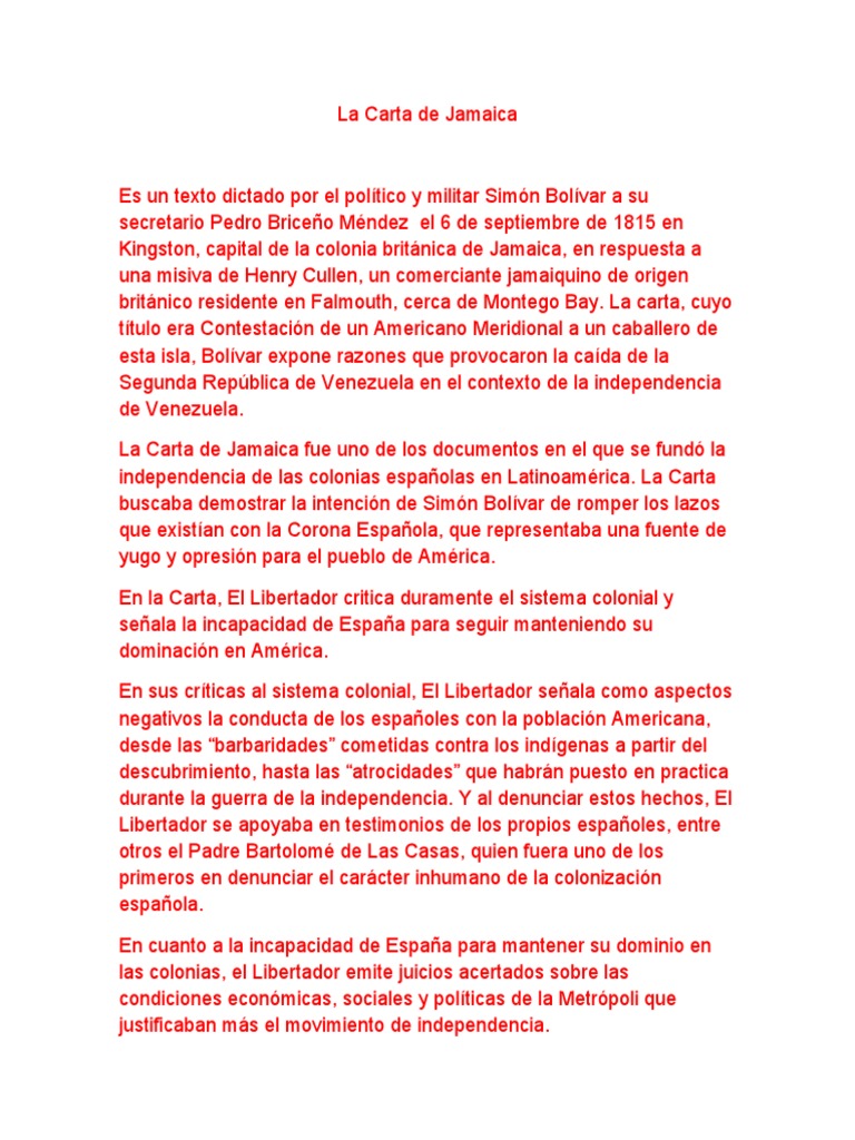 La Carta de Jamaica PDF Imperio español