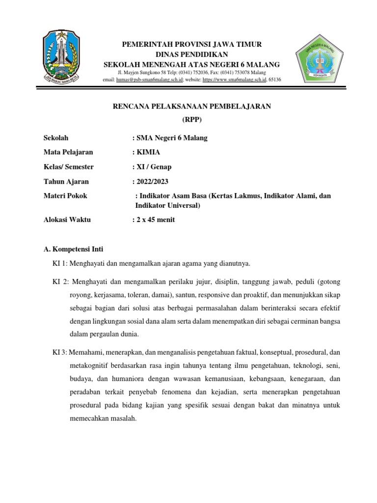 RPP Indikator Asam Basa Rangkap 3 | PDF