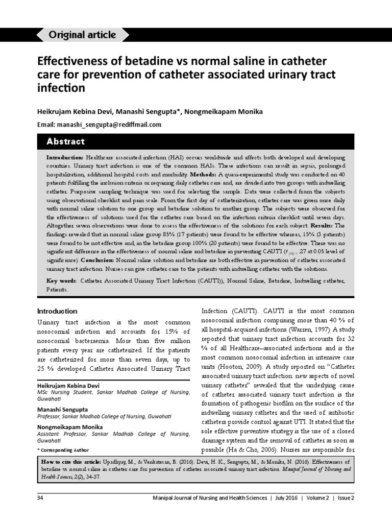 34 Original Effectiveness of Betadine Vs Normal Saline in Catheter
