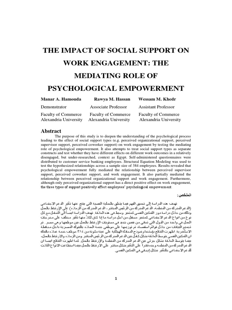 The Impact of Social Support On Work Engagement: The Mediating Role of ...