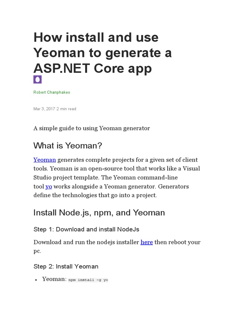 How Install and Use Yeoman To Generate A PDF  Application