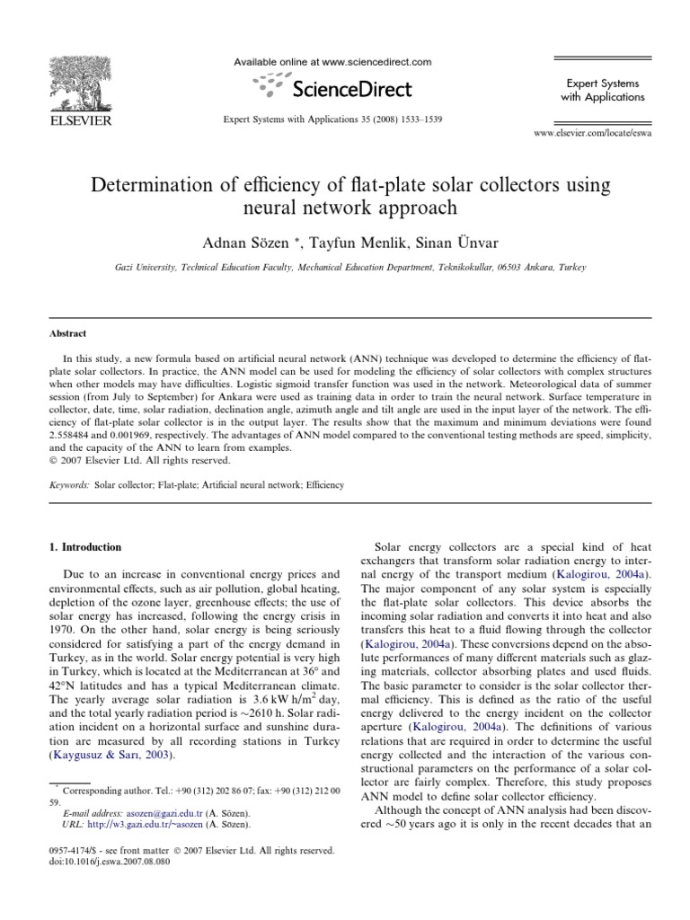 ANN-Based Efficiency of Solar Collectors | PDF | Artificial Neural Network