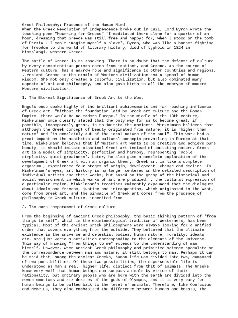 Greek Philosophy Prudence of The Human Mind PDF Knowledge Rationality