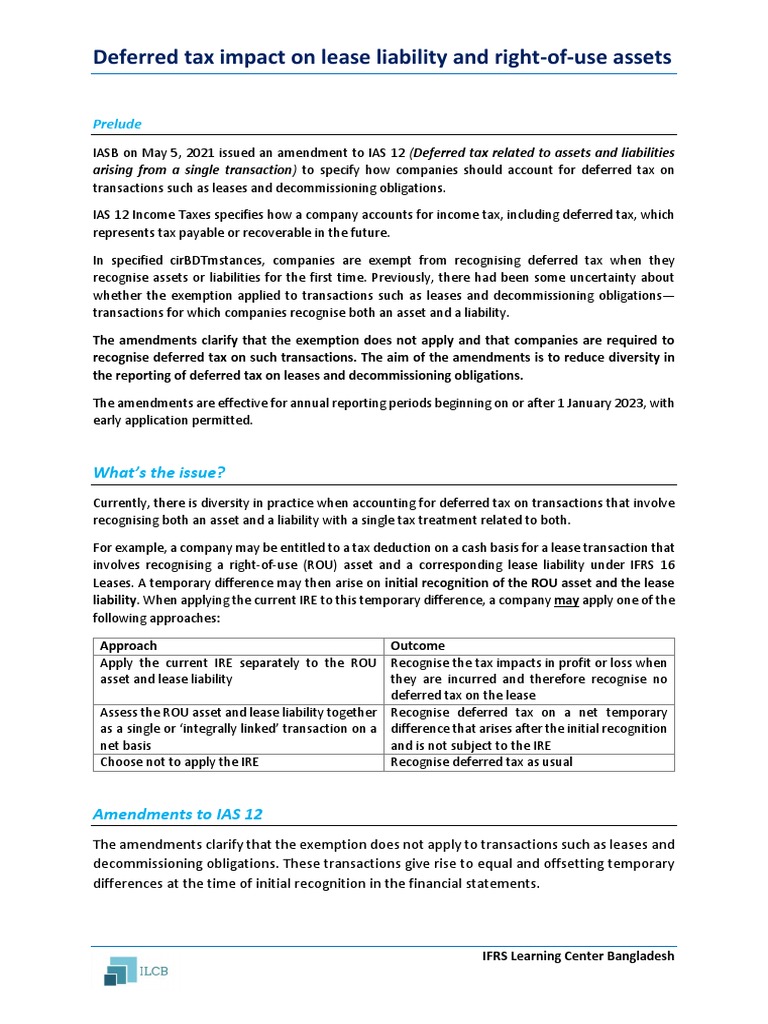 Deferred Tax on Leases and ROU Assets | PDF | Deferred Tax | Tax Deduction