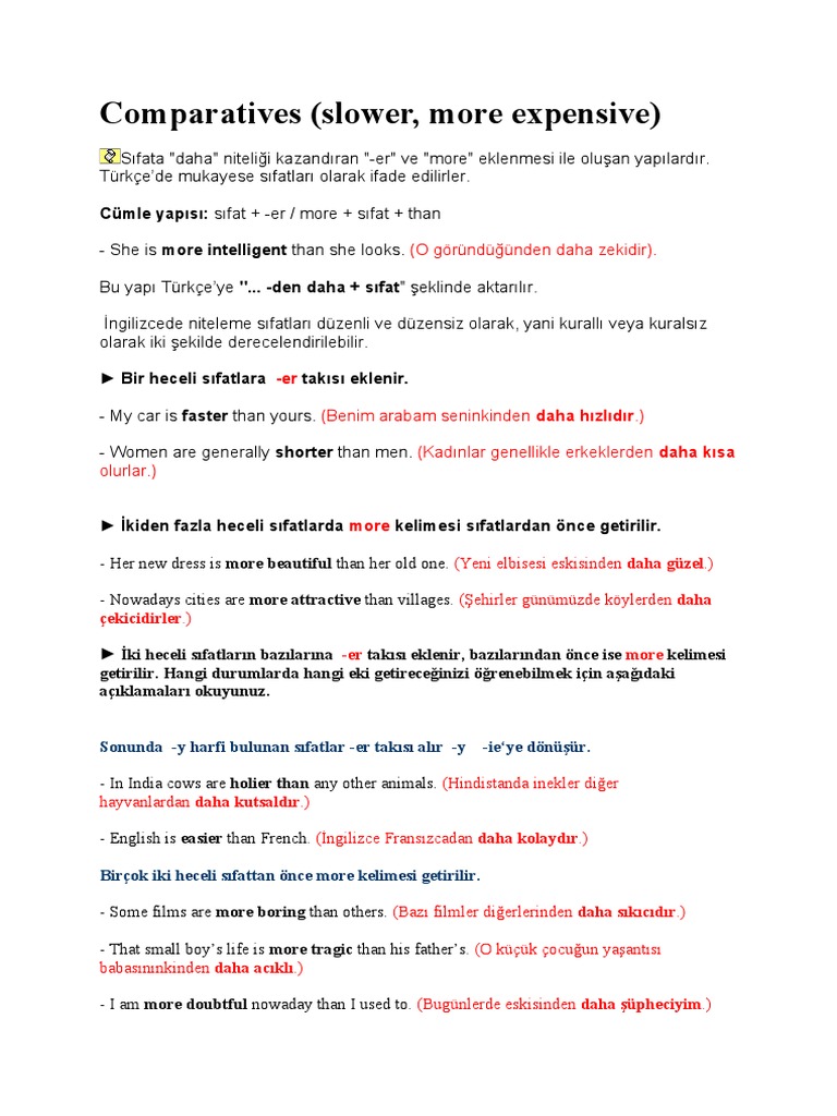 Comparatives (Slower, More Expensive) : Sonunda - y Harfi Bulunan ...