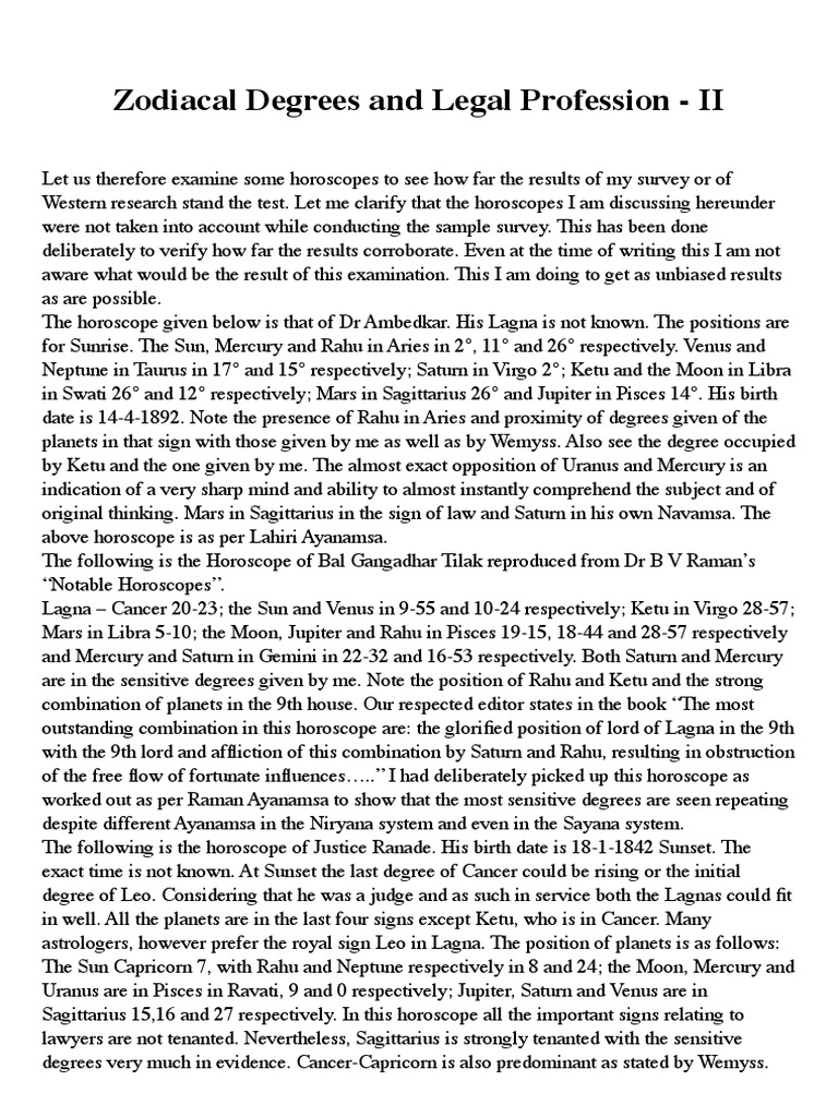 Zodiacal Degrees and Legal Profession II PDF In Astrology