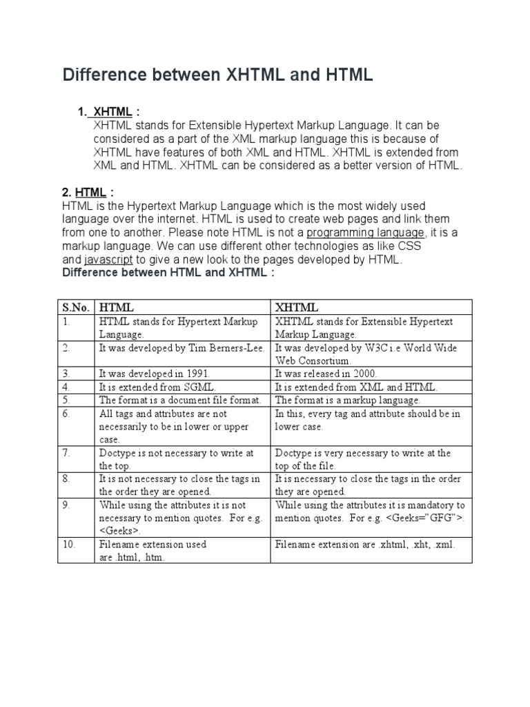 XHTML and HTML | PDF