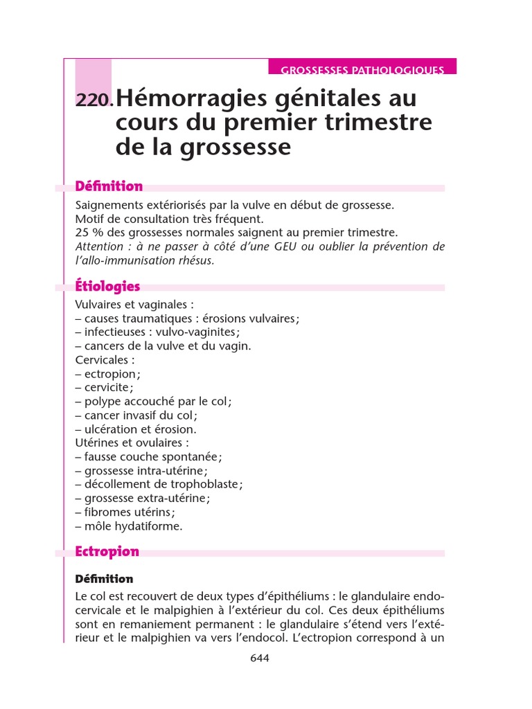 220 - Hémorragies Génitales Au Cours Du Premier Trimestre de La ...