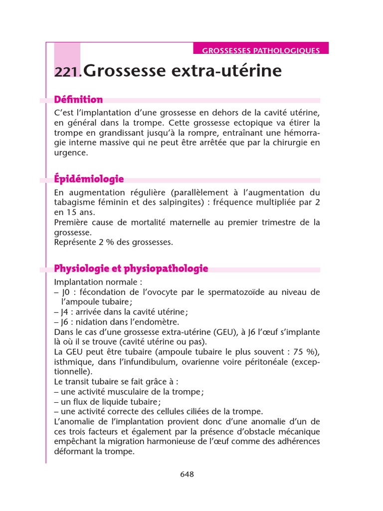 221 - Grossesse Extra-Utérine | PDF | Spécialités médicales ...