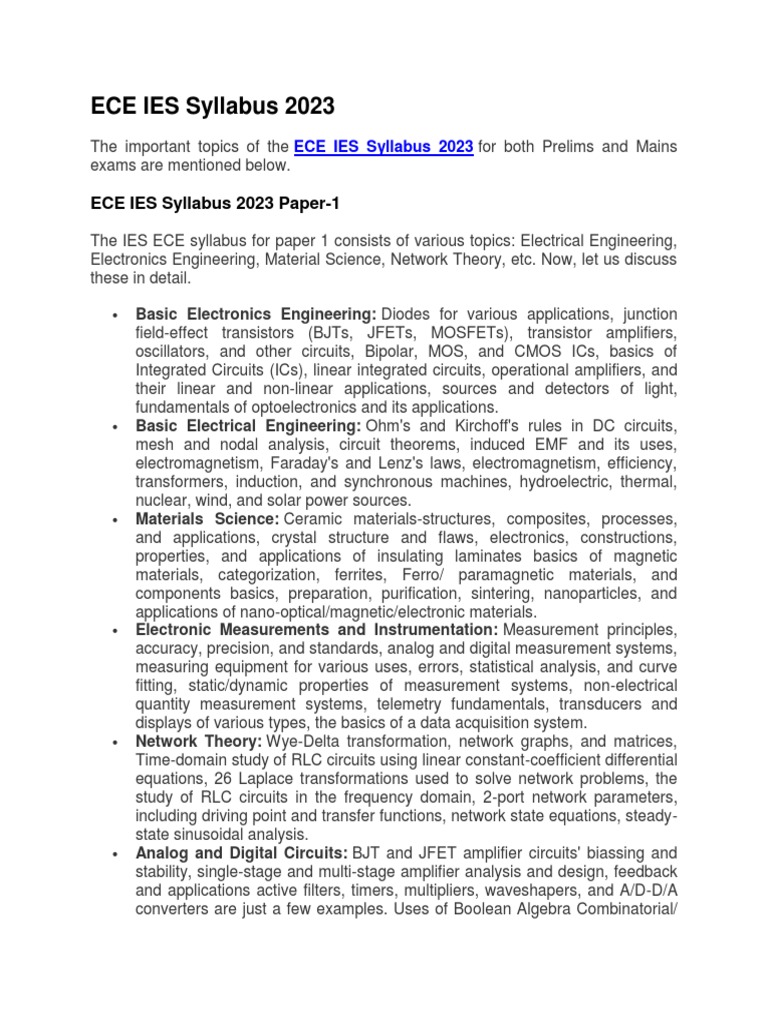 ECE IES Syllabus 2023 Paper1 PDF Electronic Engineering Computing