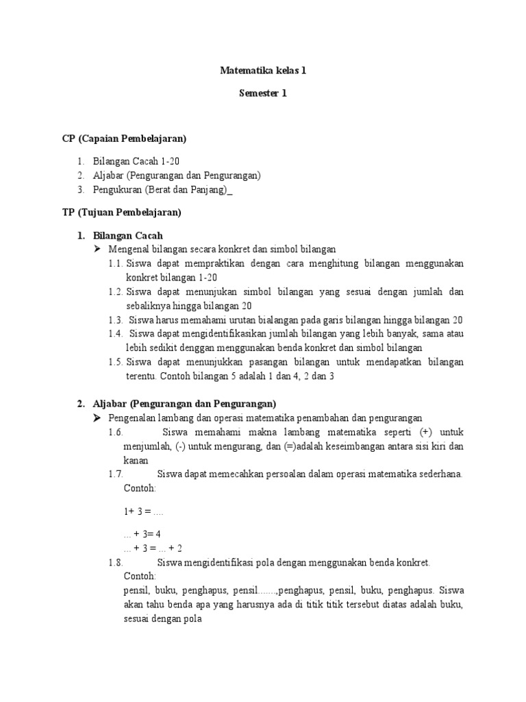 Matematika Kelas 1 | PDF