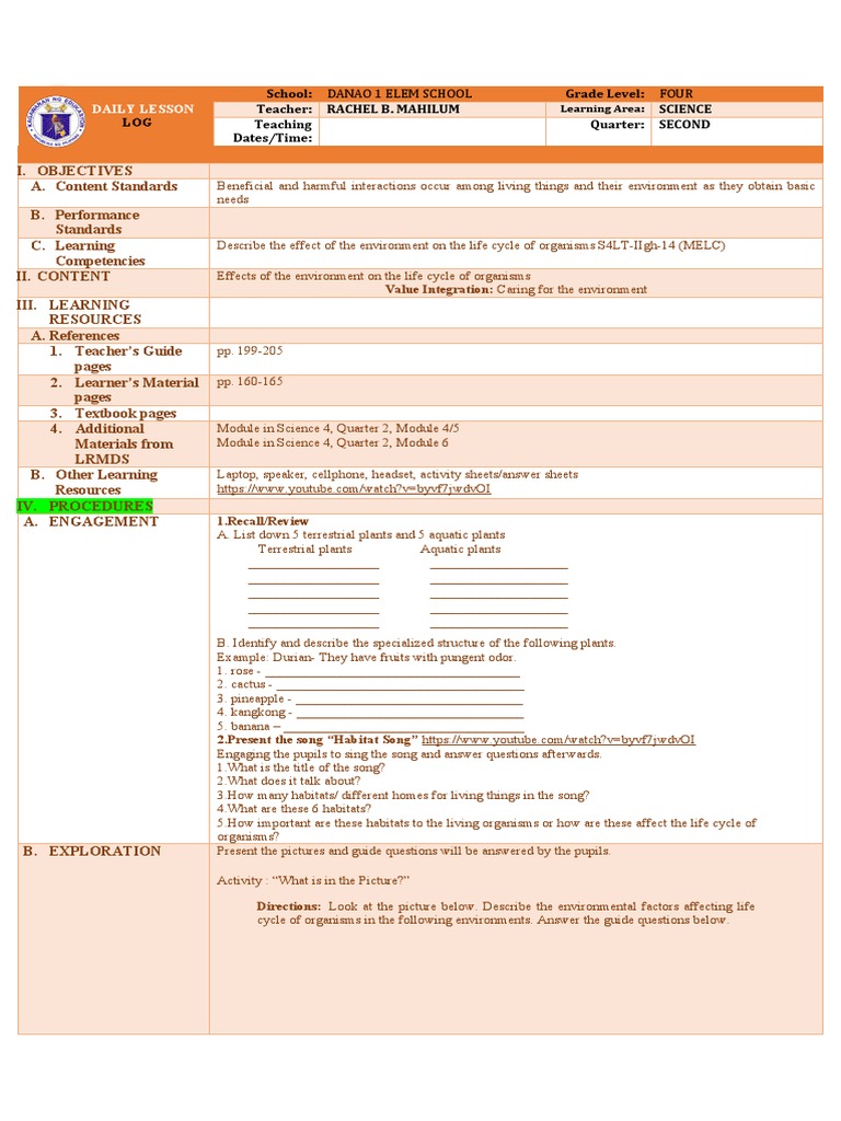 Science 4 Cot | PDF | Water | Habitat
