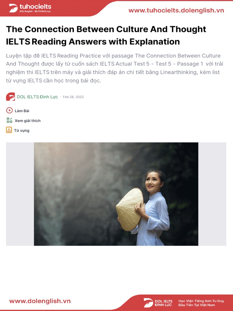 The connection between culture and thought ielts reading answers with