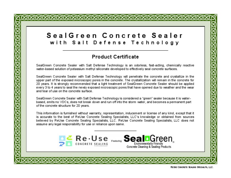 Concrete Sealer Certificate PDF