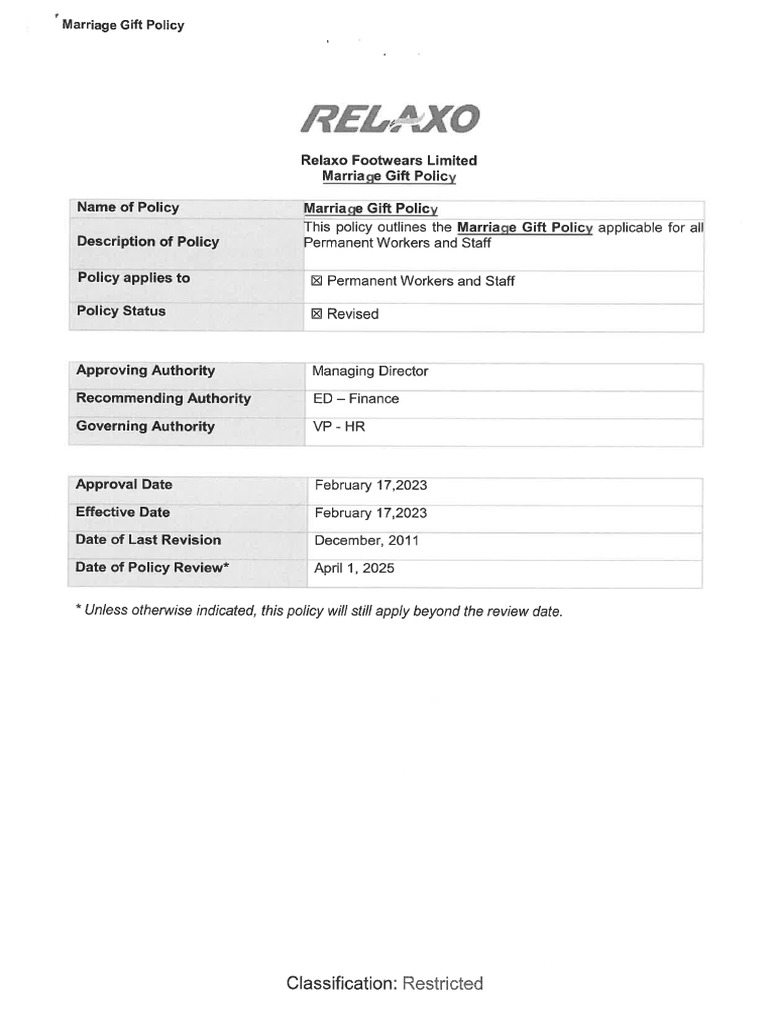 Marriage Gift Policy | PDF