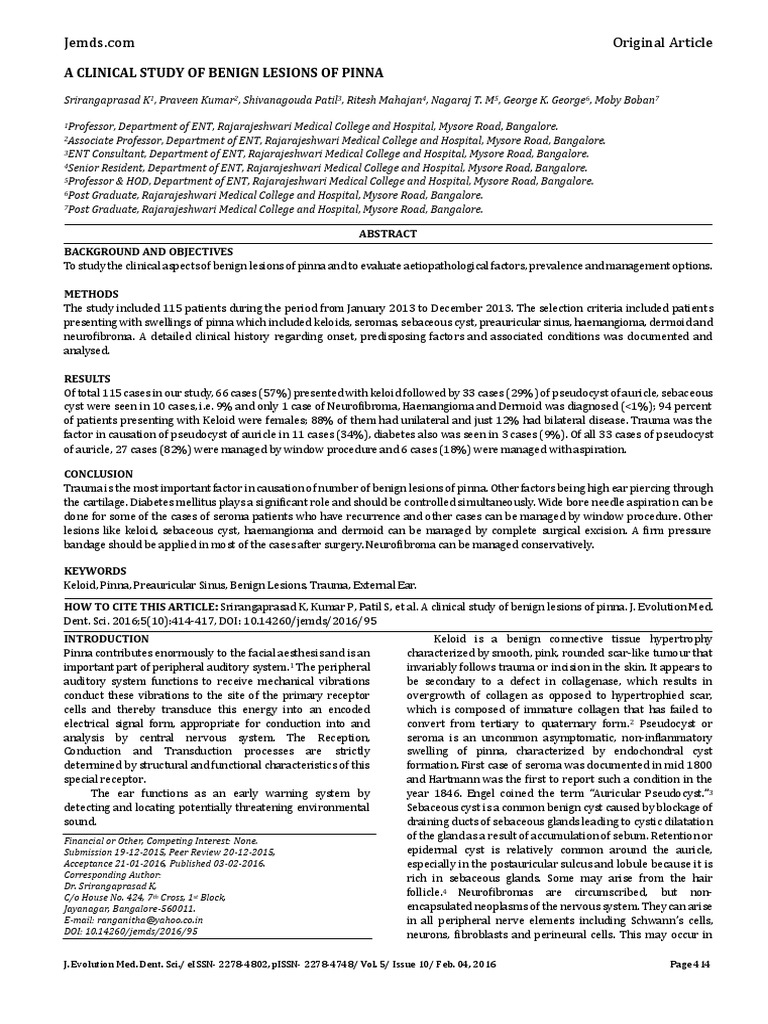 Benign Lesions of Pinna PDF Ear Surgery