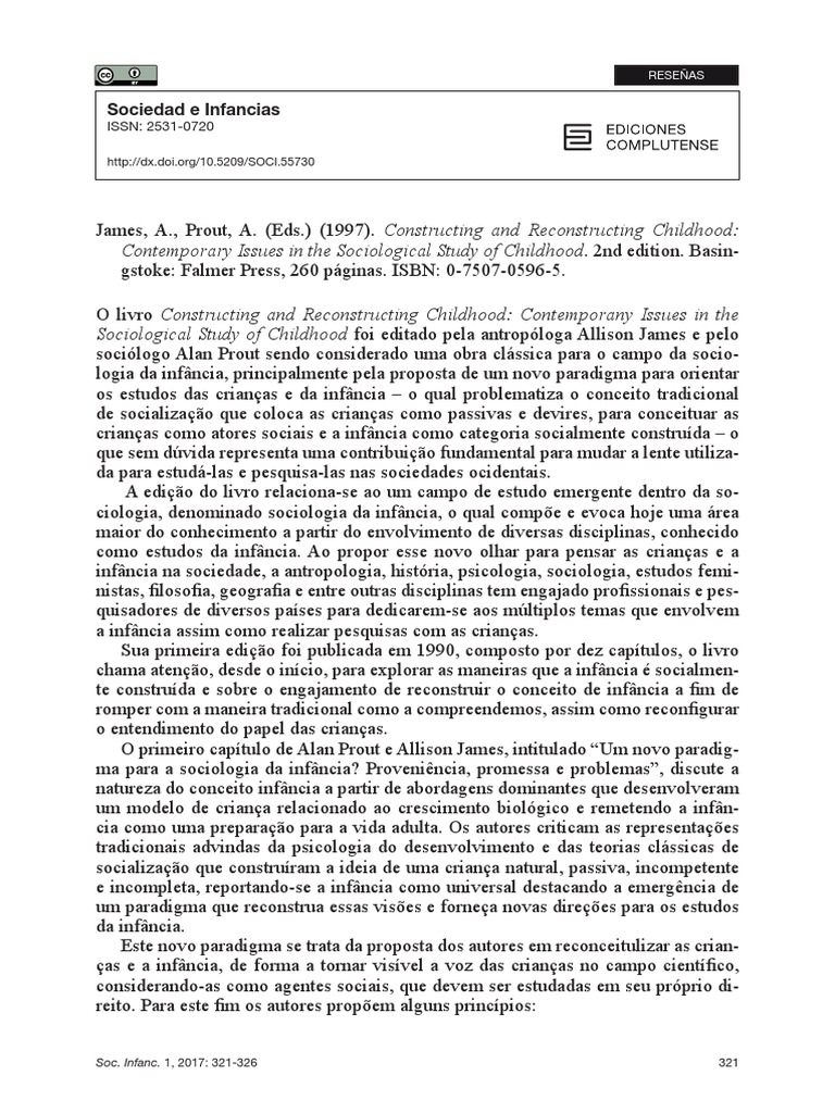 James A Prout A Eds 1997 Constructing and Reconstr | PDF | Sociologia ...