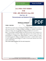 All India Test Series FOR CSIR - JRF (PHYSICS) June 2022: Part Test - 05 Thermodynamic and Statistical Mechanics