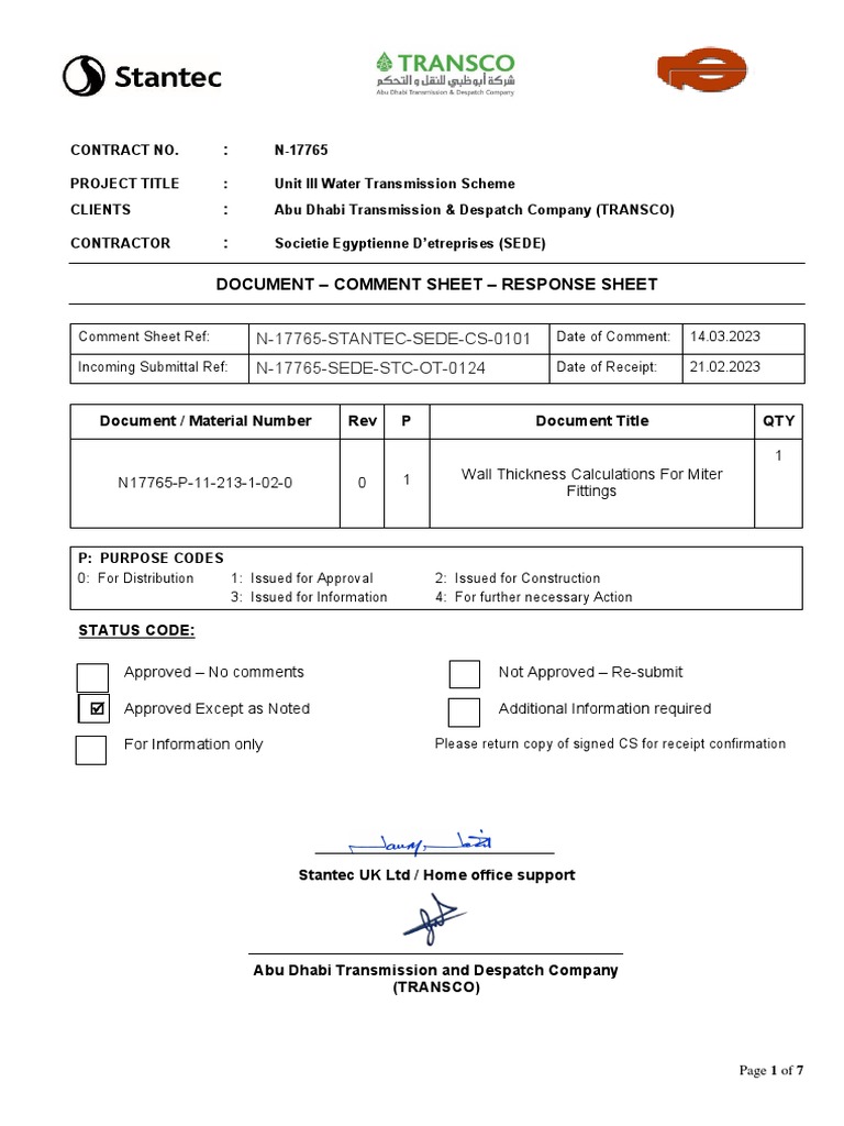 SEDE Comment Response on Wall Thickness | PDF | Pipe (Fluid Conveyance ...