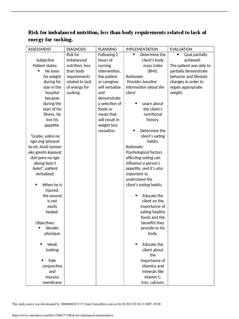 Nutrition Risk Assessment Guide | PDF