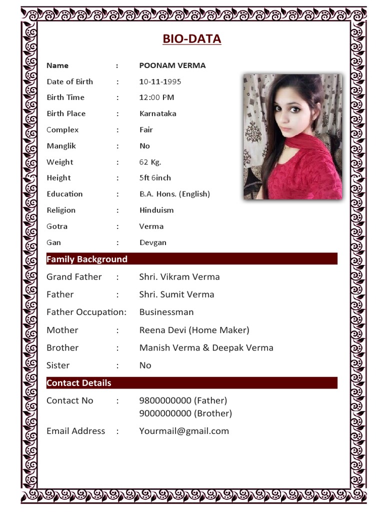 Biodata Format For Marriage For Girl | PDF