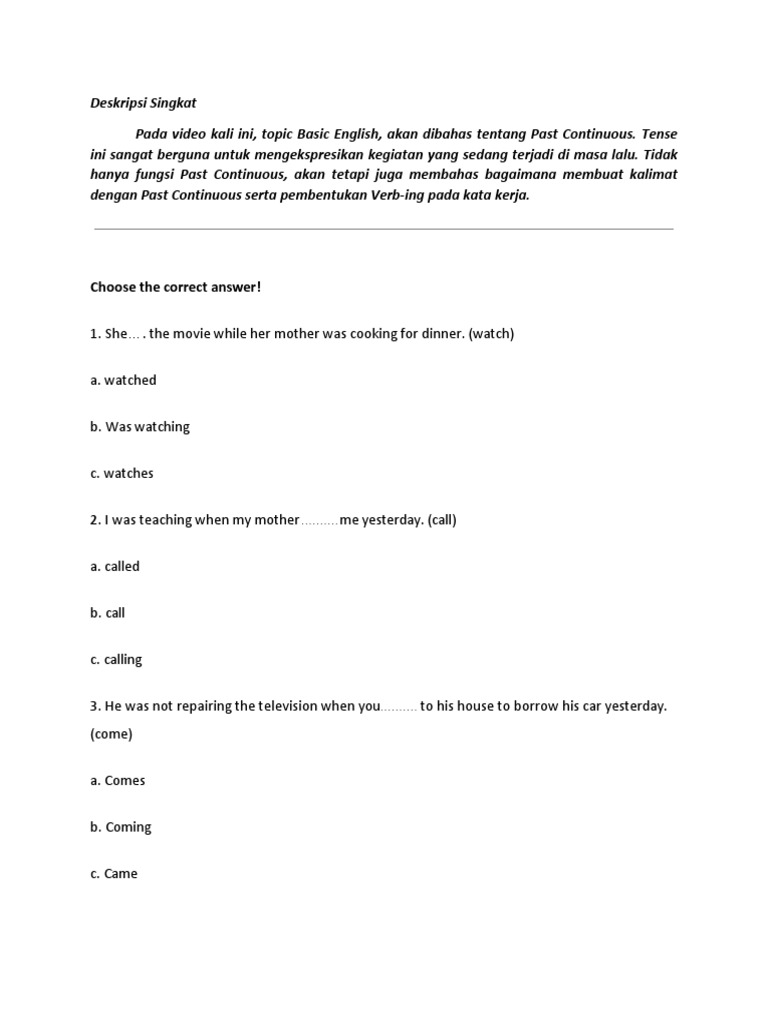 Post Tense Past Continuous | PDF