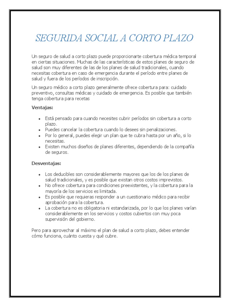 Segurida Social A Corto Plazo | PDF | Negocios | Finanzas y dinero