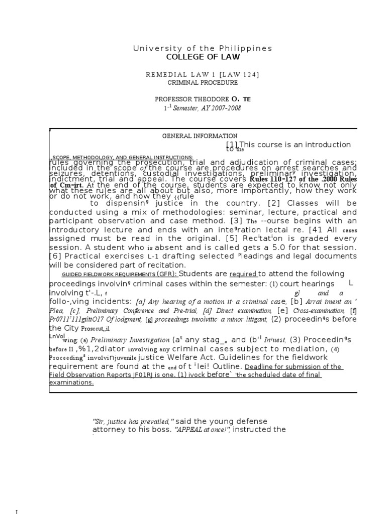 Criminal Procedure Course Overview | PDF | Criminal Procedure In South ...