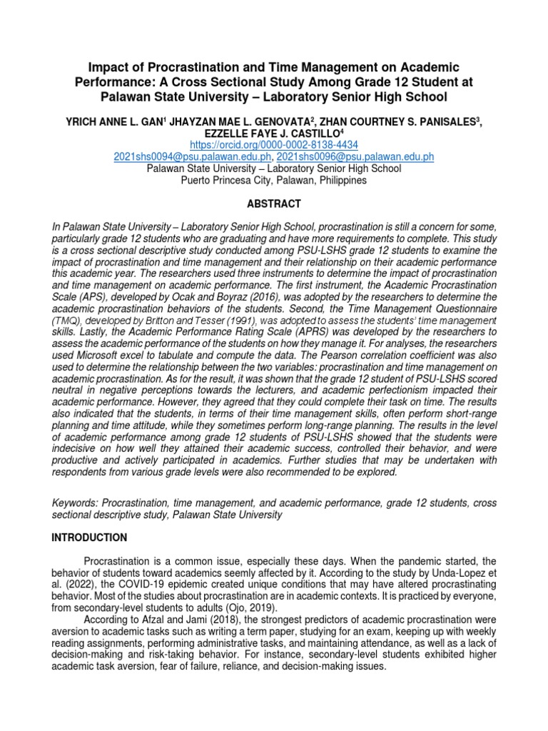 Procrastination and Time Management Impact on Students | PDF ...