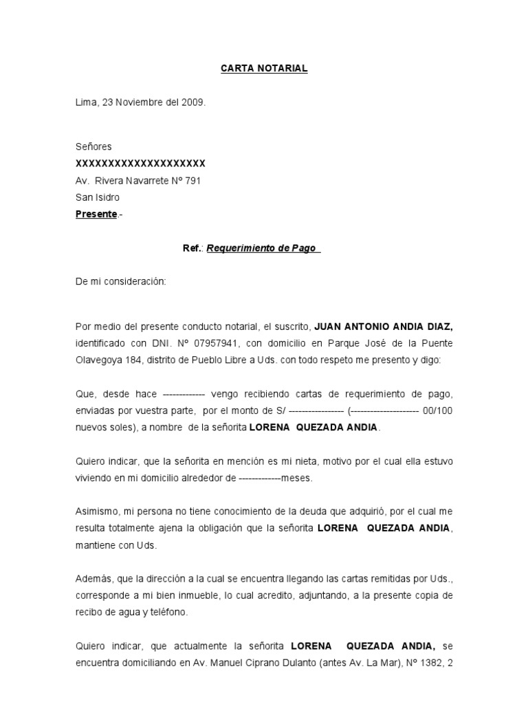 Modelo Carta Notarial