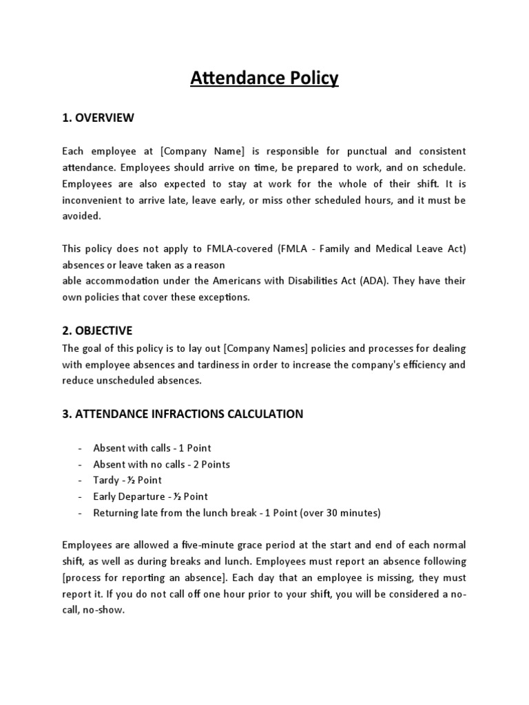 Attendance Policy PDF Family And Medical Leave Act Of 1993 Justice