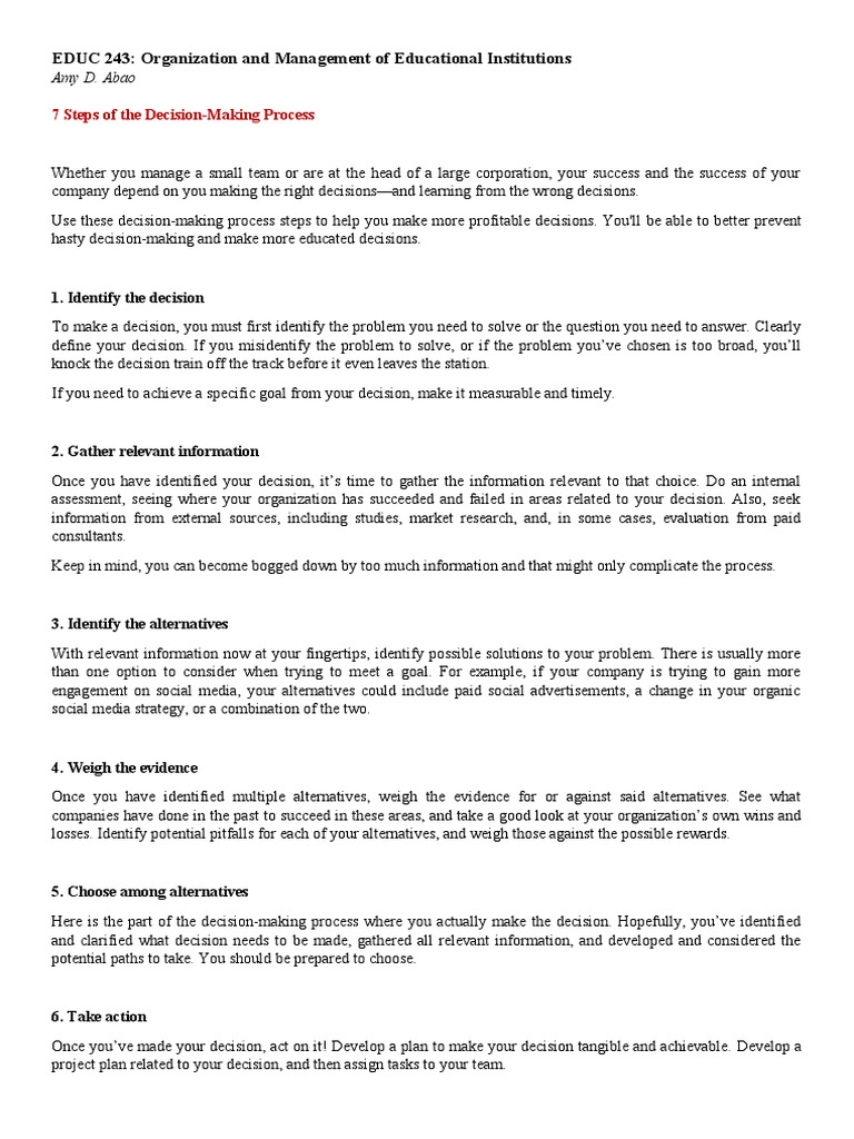 The Seven Steps of Effective Decision Making | PDF | Decision Making
