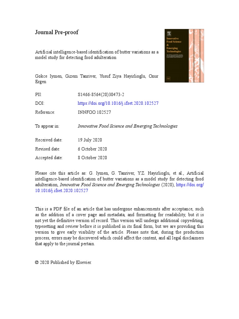 Journal Pre-Proof: Innovative Food Science and Emerging Technologies | PDF