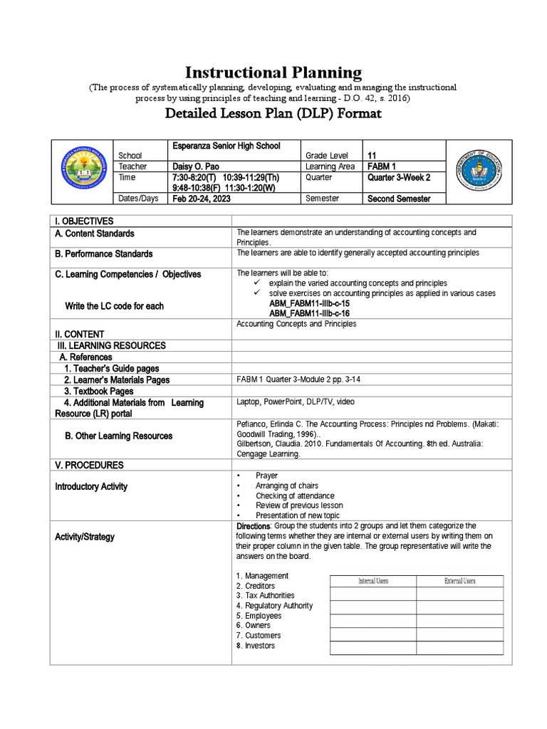 Detailed Lesson Plan on Accounting Principles | PDF
