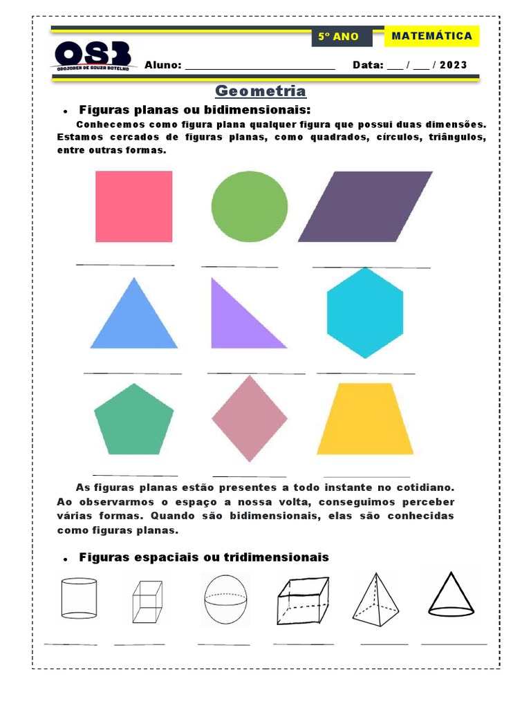 Atividades de Geometria para 5º Ano | PDF | Esportes e Recreação