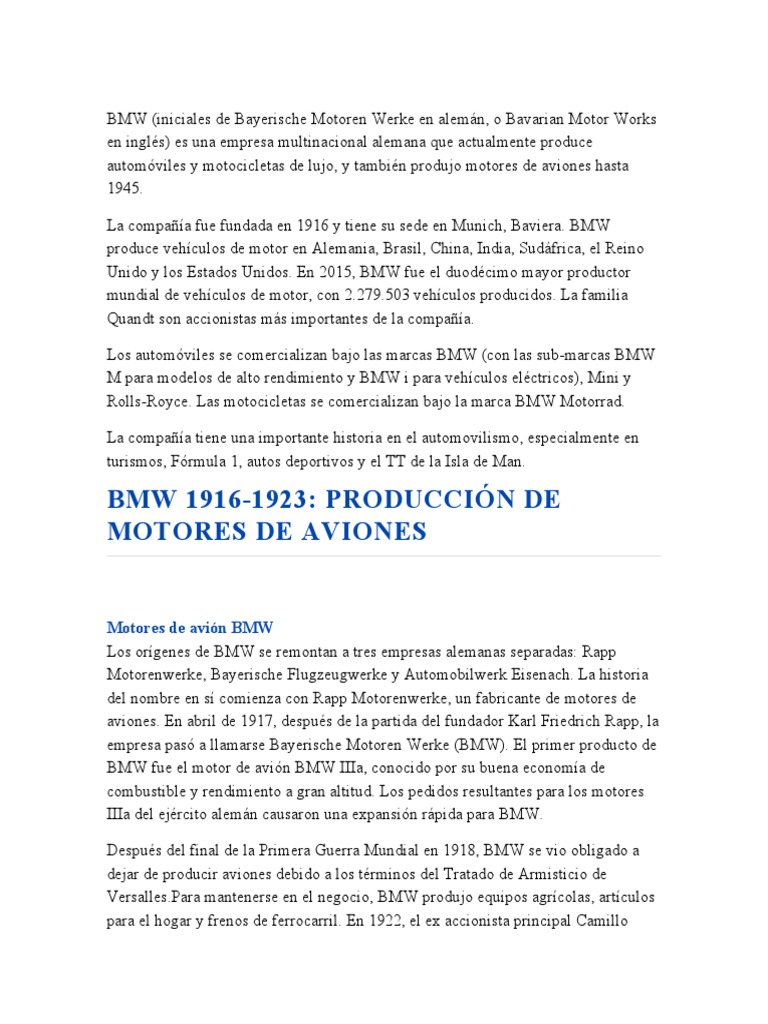Historia de BMW y sus aviones 1916-1945 | PDF | BMW | Industria del ...