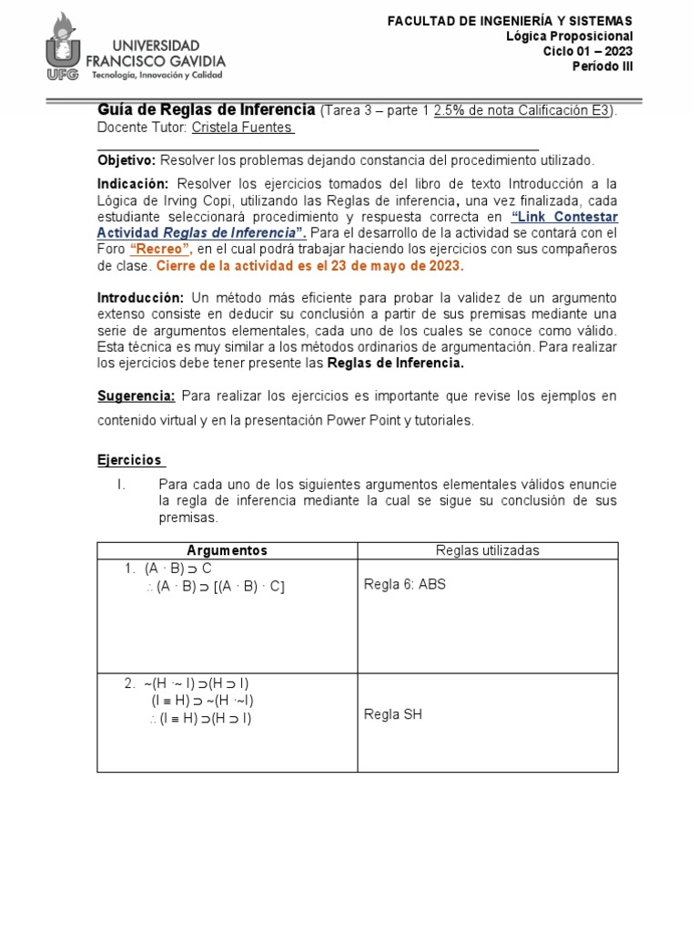 U3-Guía de Reglas de Inferencia | PDF | Inferencia | Razonamiento deductivo