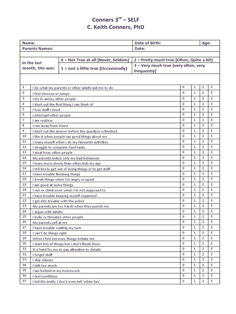 Conners 3 Self-Report Questionnaire | PDF