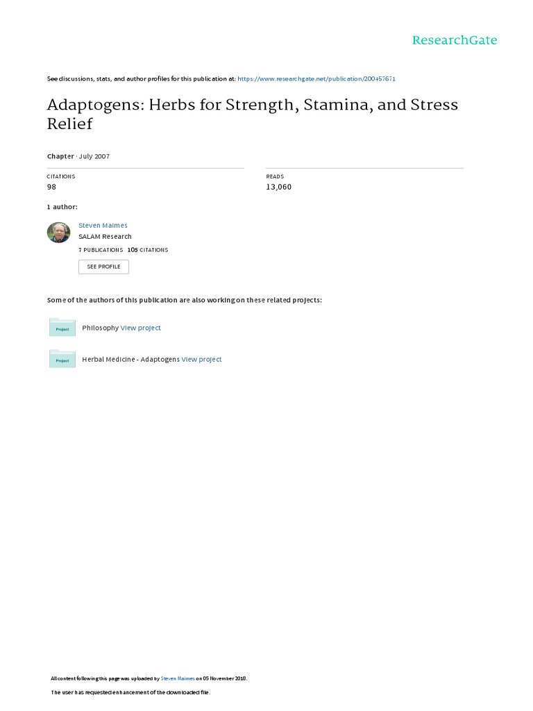 Adaptogens Herbs For Strength Stamina PDF Arthritis Adrenal Gland