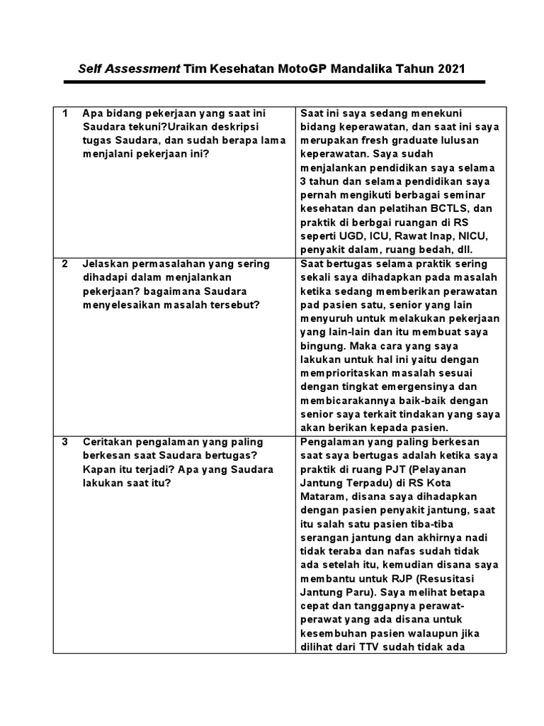 Self Assessment Tim Kesehatan MotoGP | PDF