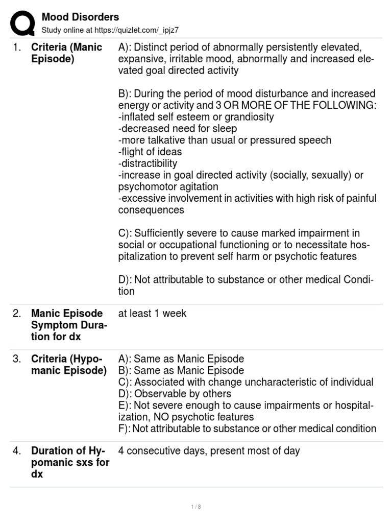 Mood Disorders Notes | PDF