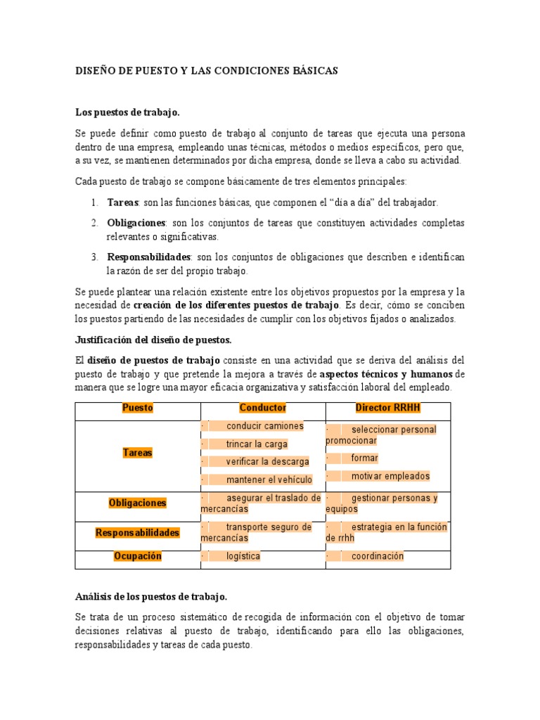 Diseño de Puesto y Las Condiciones Básicas | PDF | Gestión de recursos ...