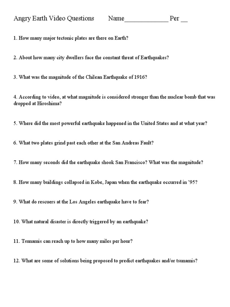 Angry earth video questions name per pdf