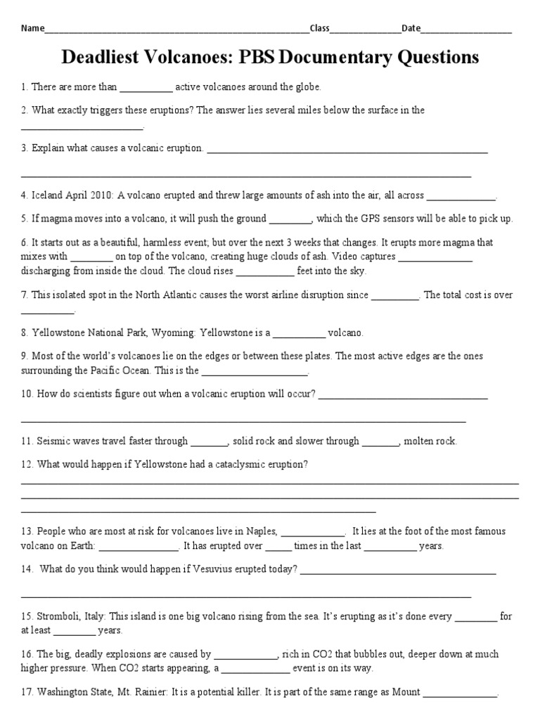 Deadliest Volcanoes: PBS Questions Guide | PDF | Volcano | Types Of ...
